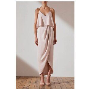 Shona Joy Luxe Cocktail Frill Satin Tulip Hem Bridesmaid Dress Porcelain 4